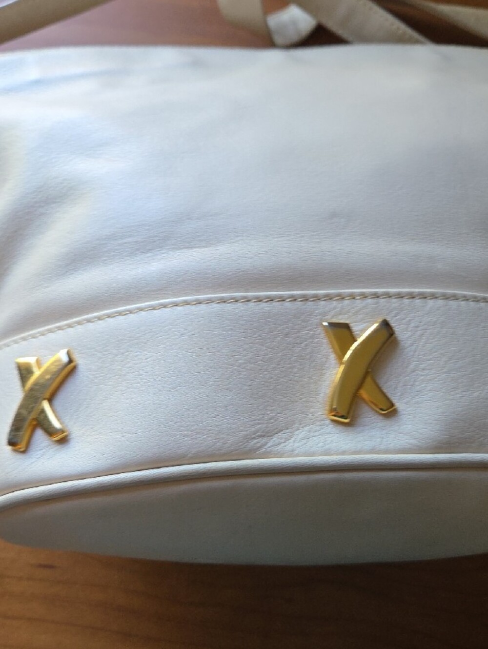 Paloma Picasso Cream Leather Crossbody Bag with Gold X Hardware - Picture 5 of 13